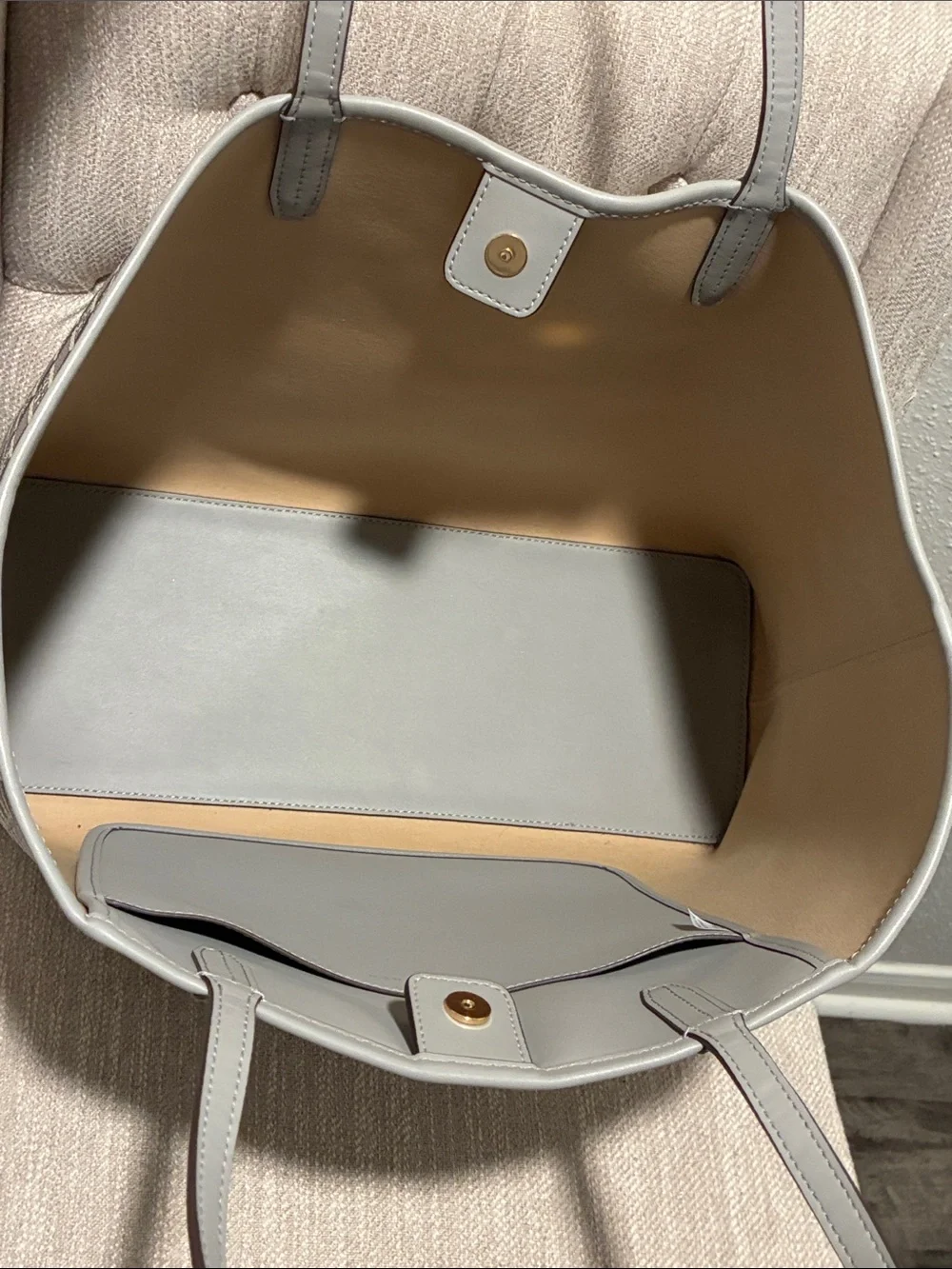 Tory Burch Gray and Cream Patterned Stripe Tote